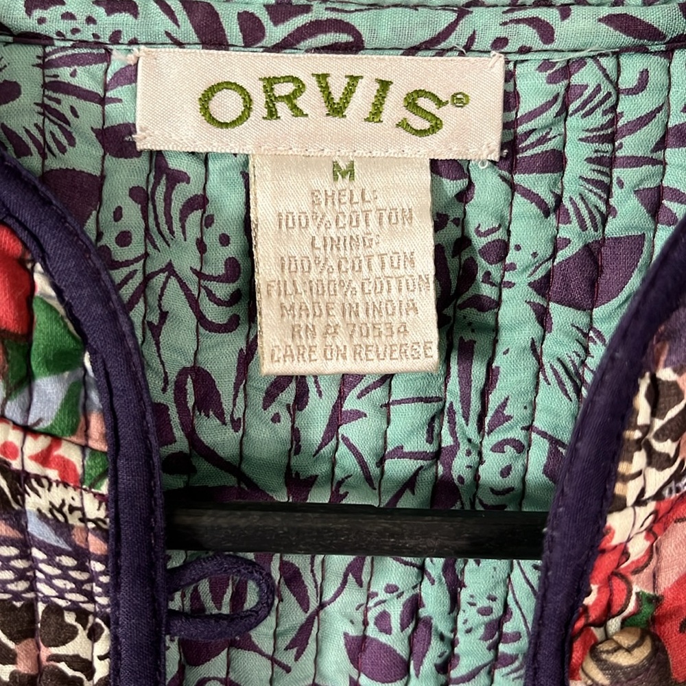 Orvis Women's REVERSIBLE quilted vest, size M, 2 patterns, mini print & patches - Picture 10 of 14